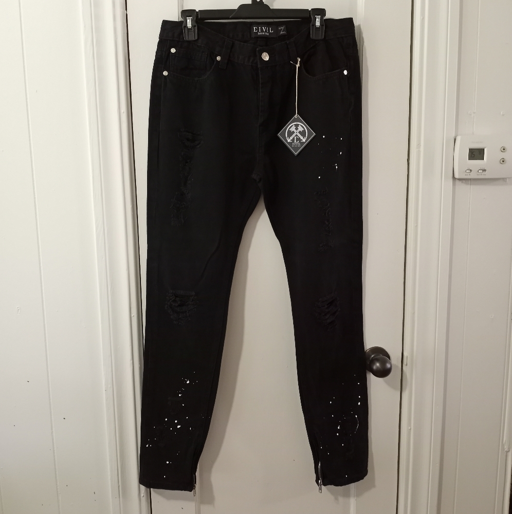 Civil Regime Paint Splatter Distressed Graphic Gothic Emo Jeans Men's 32x34
